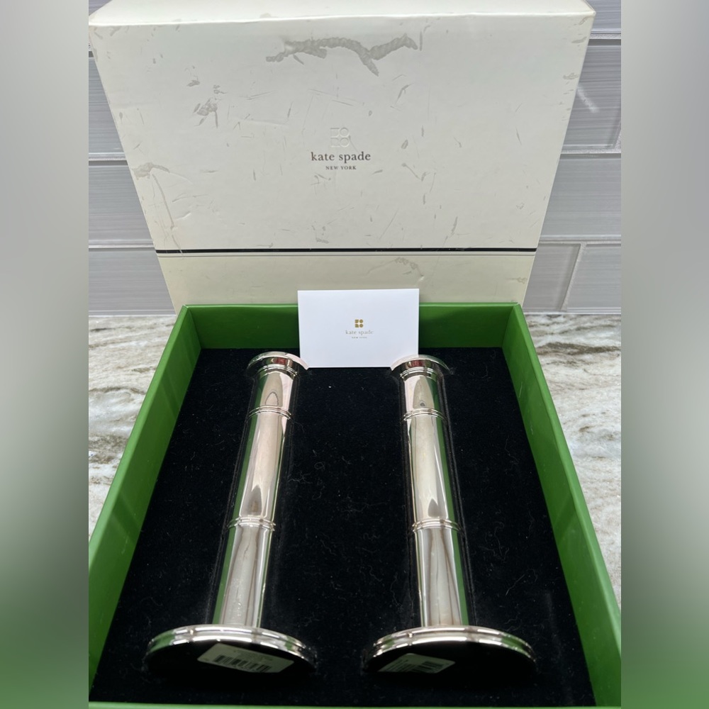 Kate Spade Pompano Point 8” Silverplated Candlestick Pair
